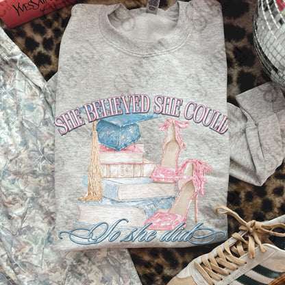 She Believed She Could Sublimation Design PNG Digital Download So She Did Heels Books Graduation Cap