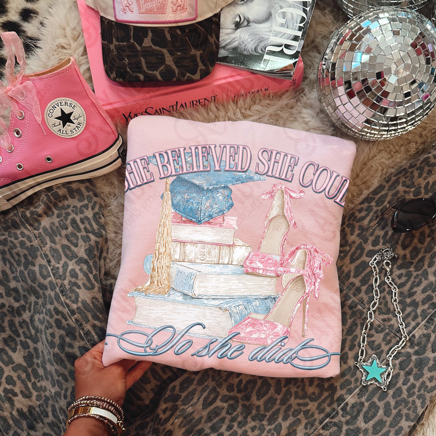 She Believed She Could Sublimation Design PNG Digital Download So She Did Heels Books Graduation Cap