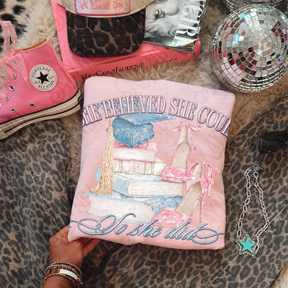 She Believed She Could Sublimation Design PNG Digital Download So She Did Heels Books Graduation Cap