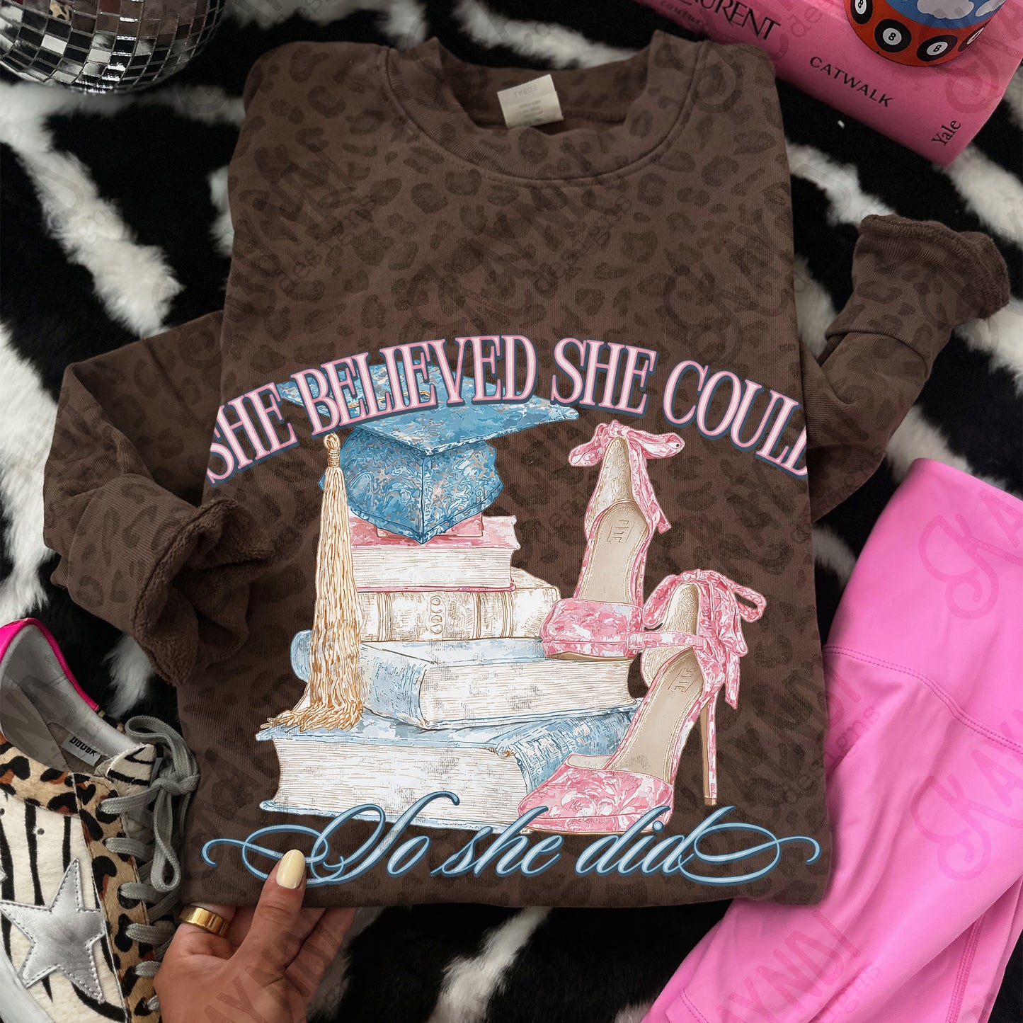 She Believed She Could Sublimation Design PNG Digital Download So She Did Heels Books Graduation Cap