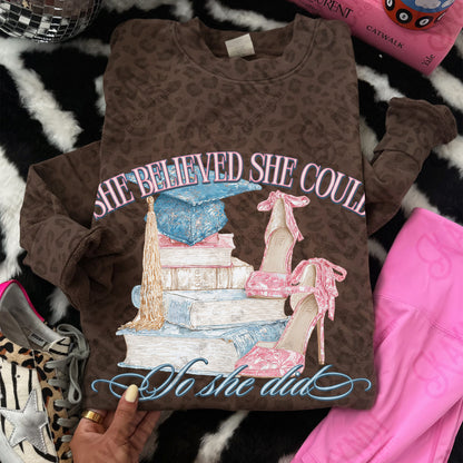 She Believed She Could Sublimation Design PNG Digital Download So She Did Heels Books Graduation Cap