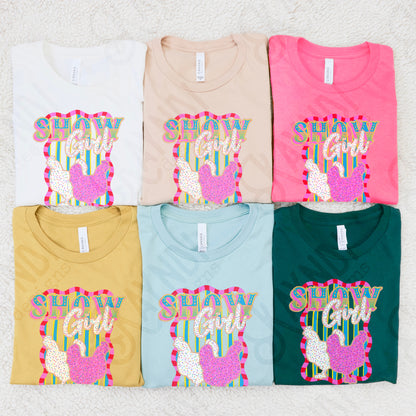 Show Girl Chicken Sublimation Design PNG Digital Download Pink Stripe
