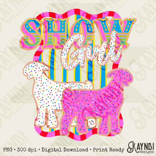 Show Girl Goat Sublimation Design PNG Digital Download Pink Stripe