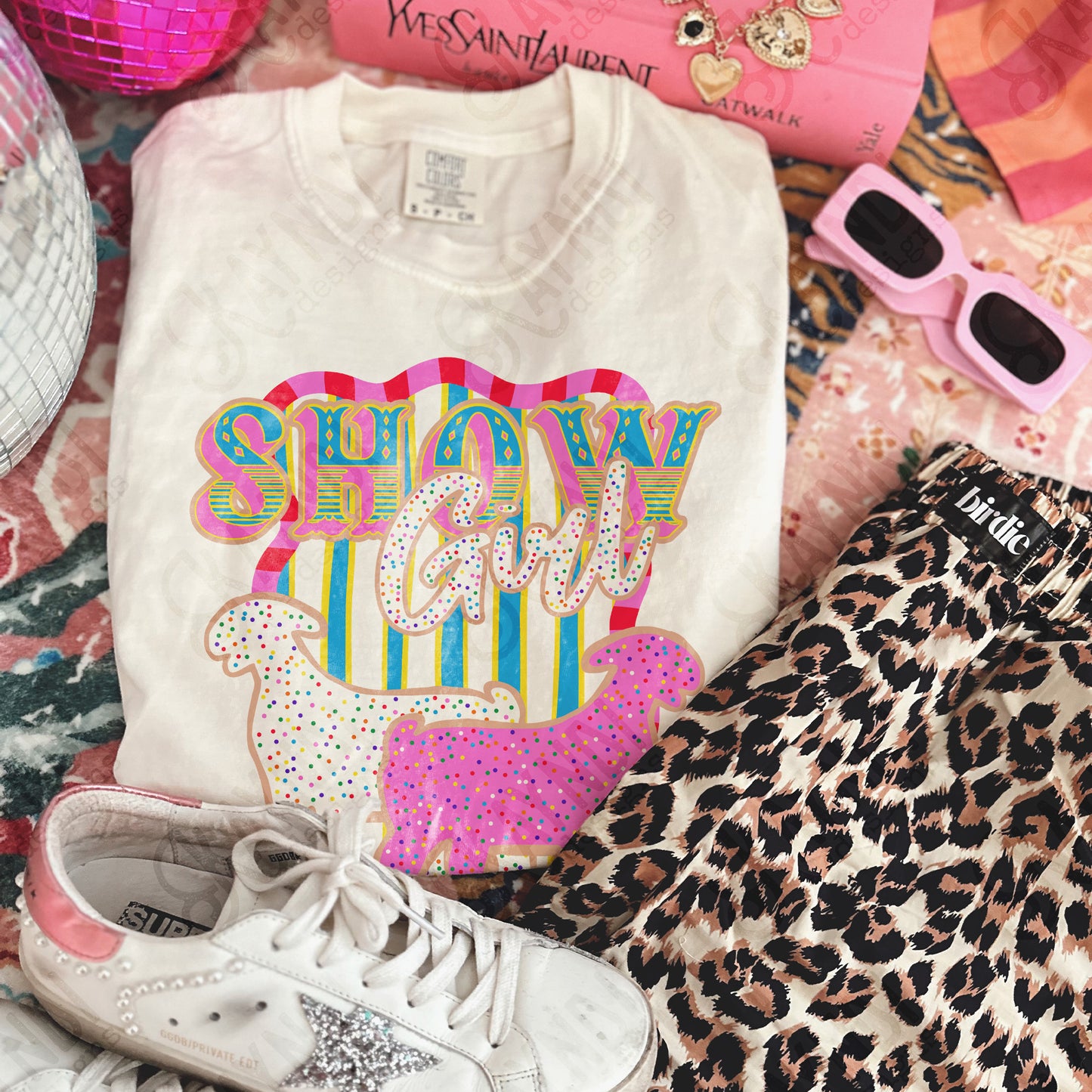 Show Girl Goat Sublimation Design PNG Digital Download Pink Stripe