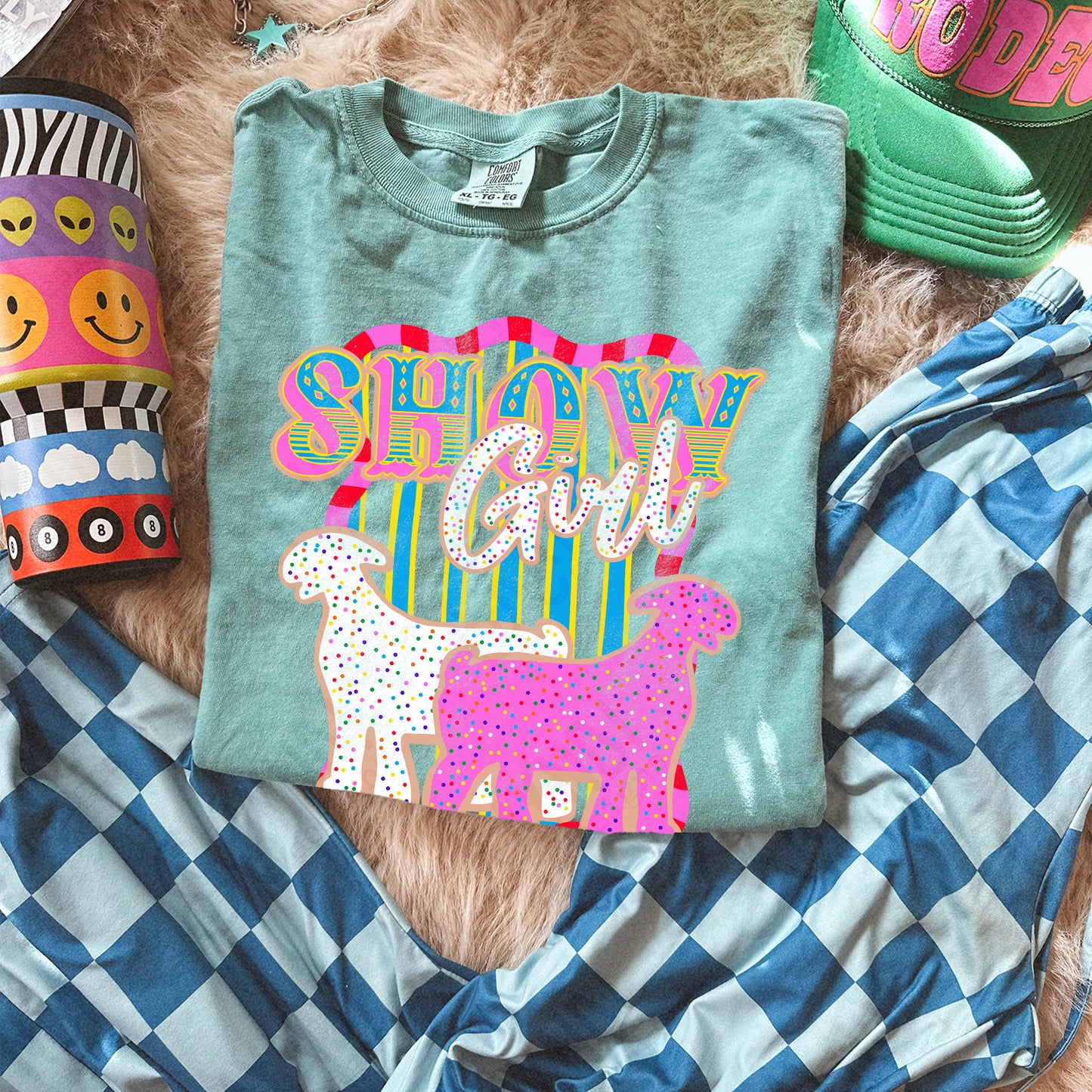 Show Girl Goat Sublimation Design PNG Digital Download Pink Stripe