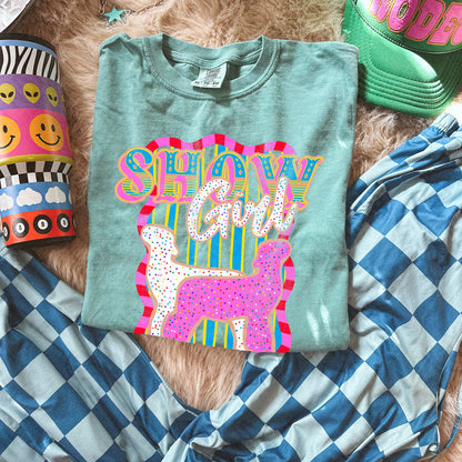 Show Girl Lamb Sublimation Design PNG Digital Download Pink Blue Stripe