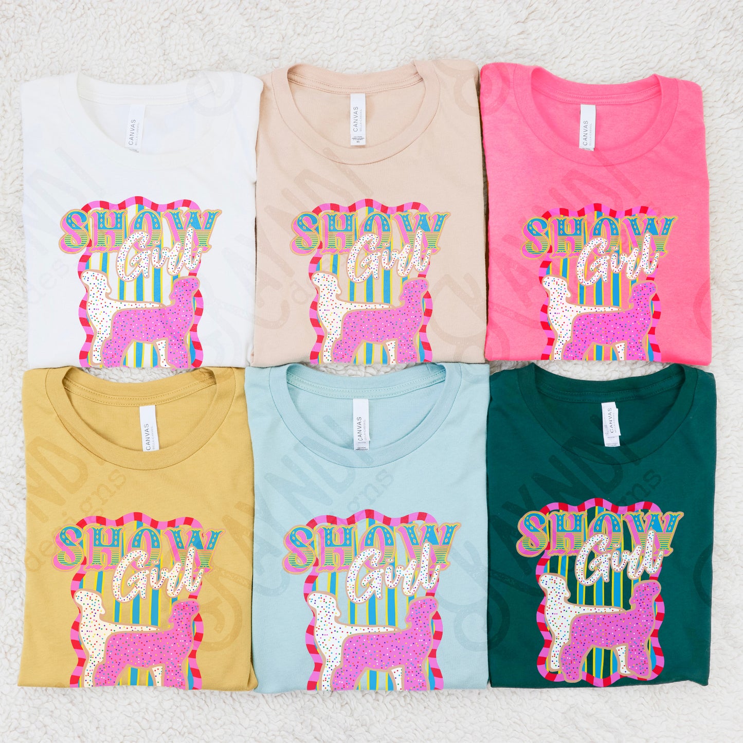 Show Girl Lamb Sublimation Design PNG Digital Download Pink Blue Stripe