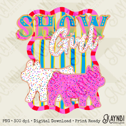 Show Girl Pig Sublimation Design PNG Digital Download Pink Blue Stripe