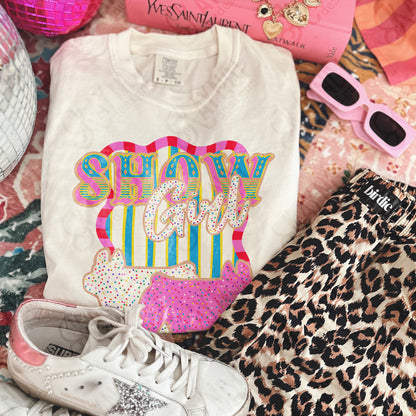 Show Girl Pig Sublimation Design PNG Digital Download Pink Blue Stripe