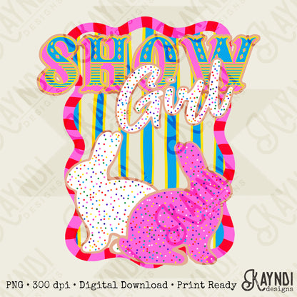 Show Girl Rabbit Sublimation Design PNG Digital Download Pink Blue Stripe