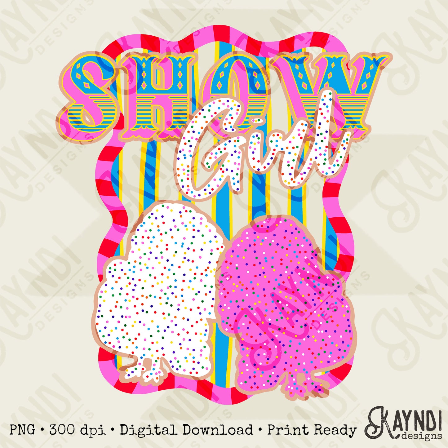 Show Girl Turkey Sublimation Design PNG Digital Download Pink Blue Stripe