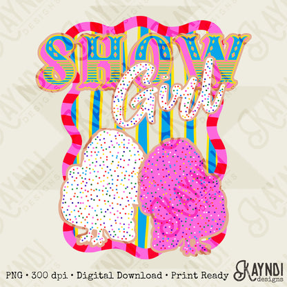 Show Girl Turkey Sublimation Design PNG Digital Download Pink Blue Stripe