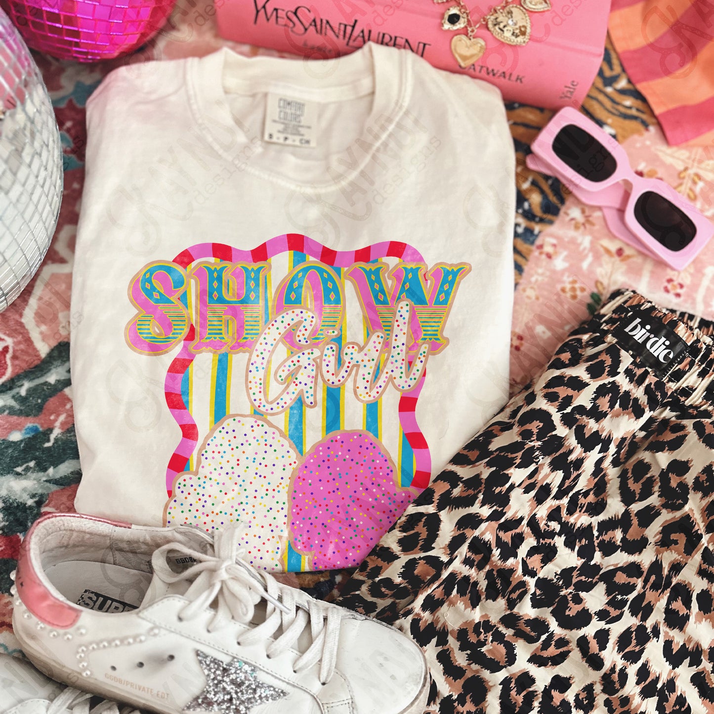 Show Girl Turkey Sublimation Design PNG Digital Download Pink Blue Stripe