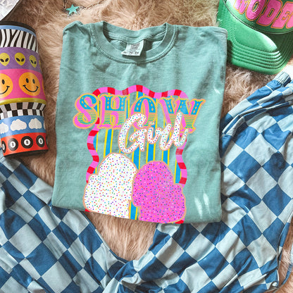 Show Girl Turkey Sublimation Design PNG Digital Download Pink Blue Stripe