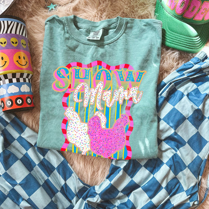 Show Mama Chicken Sublimation Design PNG Digital Download Pink Stripe