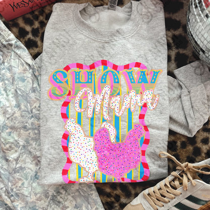 Show Mama Chicken Sublimation Design PNG Digital Download Pink Stripe
