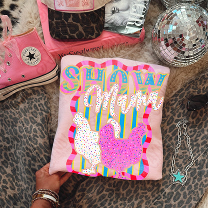 Show Mama Chicken Sublimation Design PNG Digital Download Pink Stripe