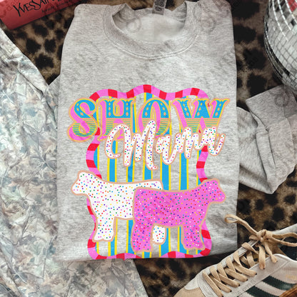 Show Mama Cow Sublimation Design PNG Digital Download Pink Stripe