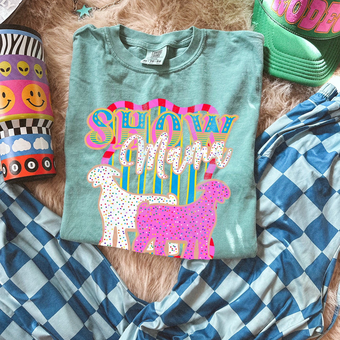 Show Mama Goat Sublimation Design PNG Digital Download Pink Stripe