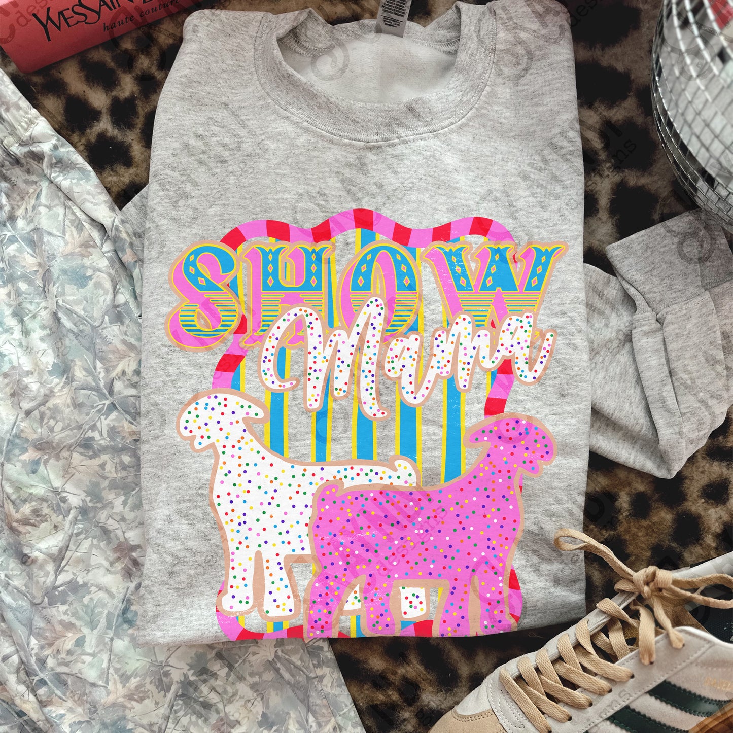 Show Mama Goat Sublimation Design PNG Digital Download Pink Stripe