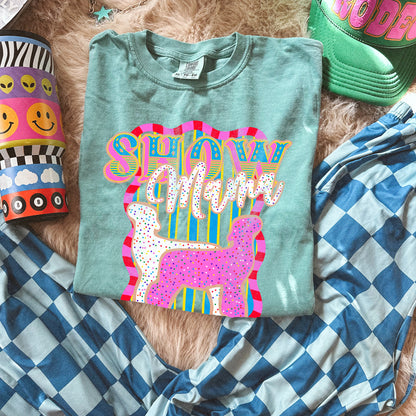 Show Mama Lamb Sublimation Design PNG Digital Download Pink Blue Stripe