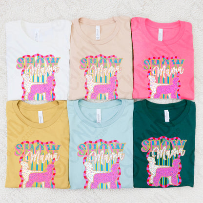 Show Mama Lamb Sublimation Design PNG Digital Download Pink Blue Stripe