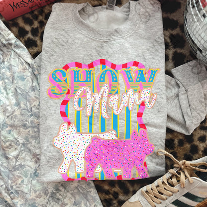 Show Mama Pig Sublimation Design PNG Digital Download Pink Blue Stripe