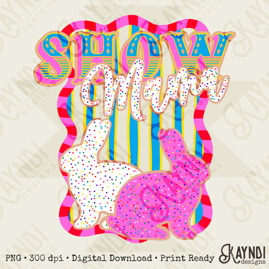Show Mama Rabbit Sublimation Design PNG Digital Download Pink Blue Stripe