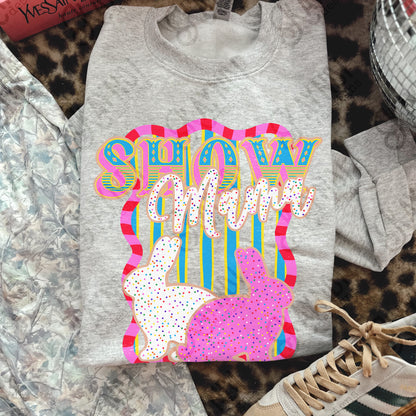 Show Mama Rabbit Sublimation Design PNG Digital Download Pink Blue Stripe