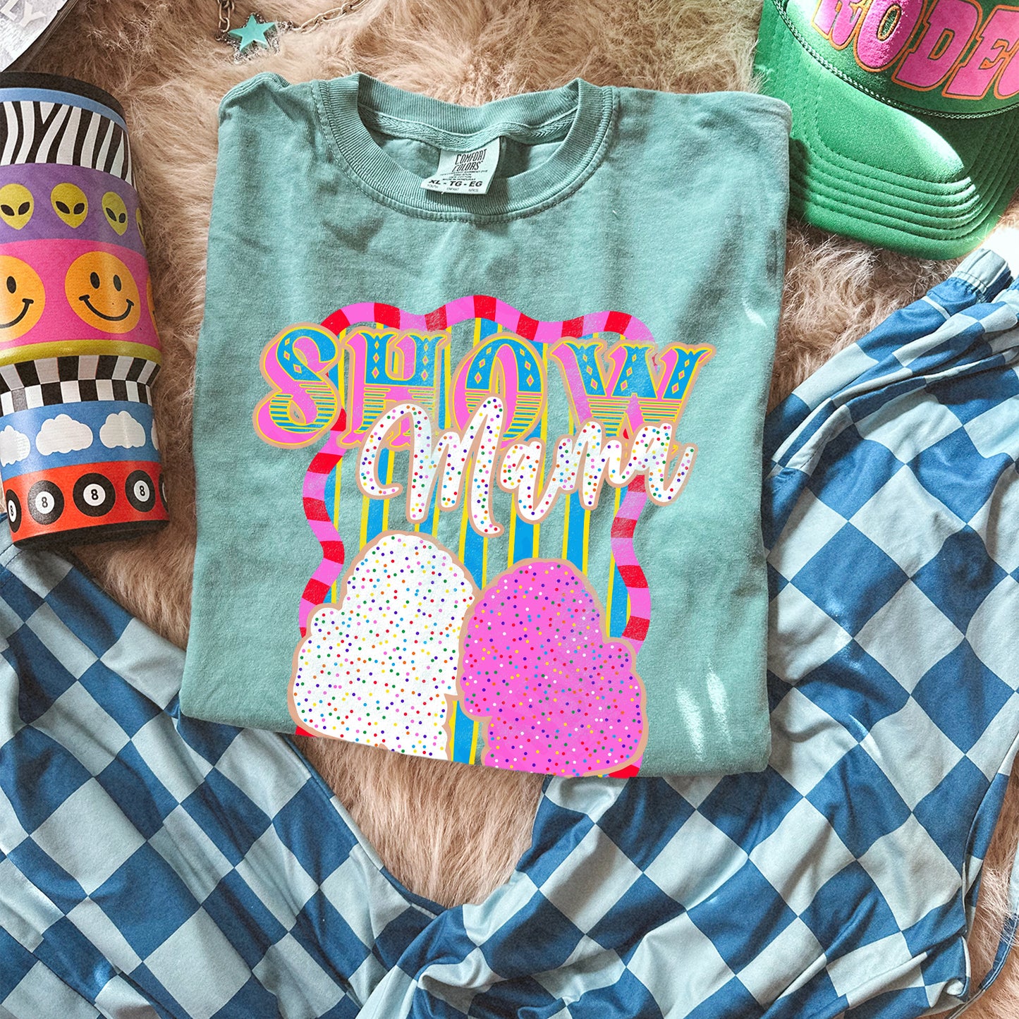 Show Mama Turkey Sublimation Design PNG Digital Download Pink Blue Stripe
