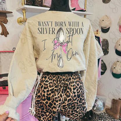 Silver Spoon I Bought My Own Black Sublimation Design PNG Digital Download Pink Bow