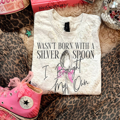 Silver Spoon I Bought My Own Black Sublimation Design PNG Digital Download Pink Bow