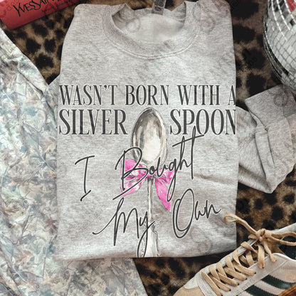 Silver Spoon I Bought My Own Black Sublimation Design PNG Digital Download Pink Bow