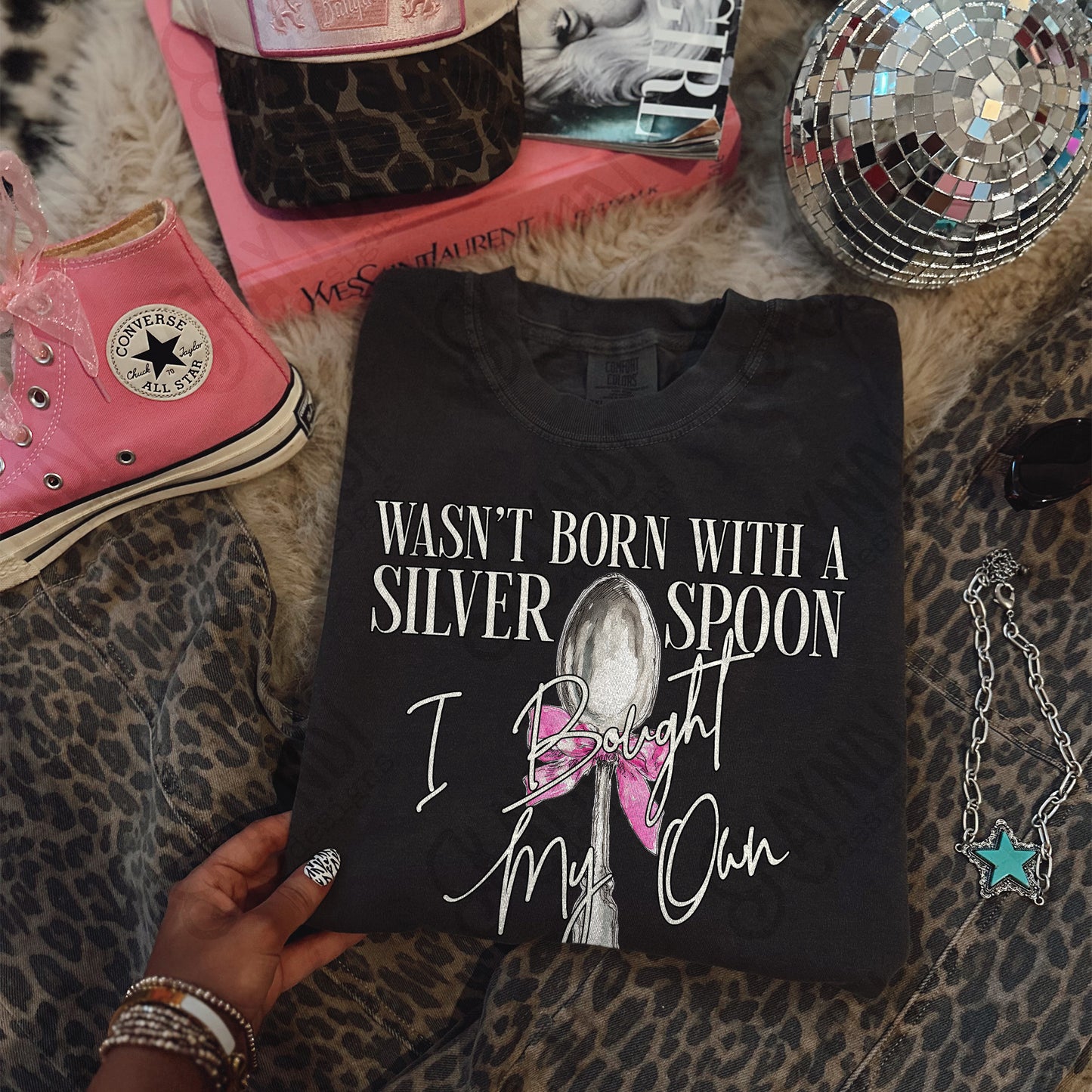 Silver Spoon I Bought My Own White Sublimation Design PNG Digital Download Pink Bow