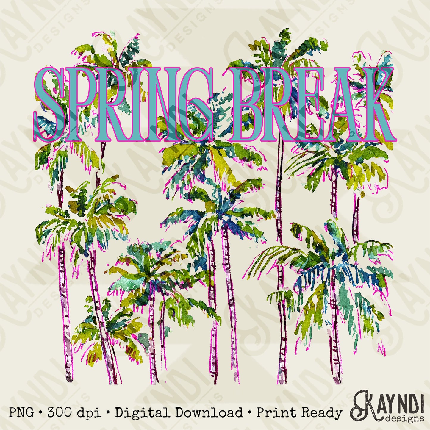 Spring Break Sublimation Design PNG Digital Download Colorful Palm Trees Preppy