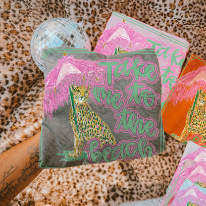 Take me to the Beach Sublimation Design PNG Digital Download Preppy Leopard Pink Green Gold
