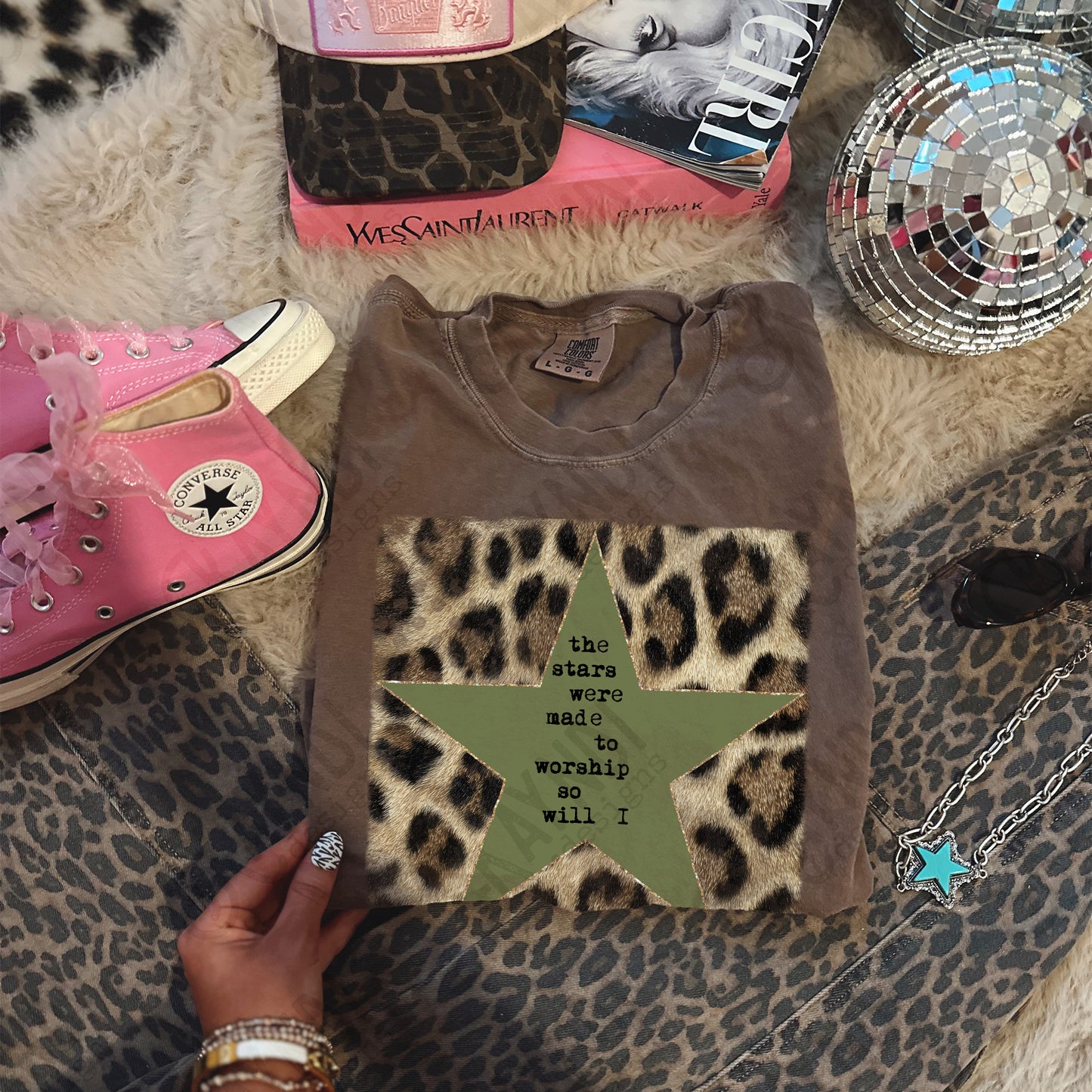 Leopard Green Sublimation Design PNG Digital Download Stars Worship