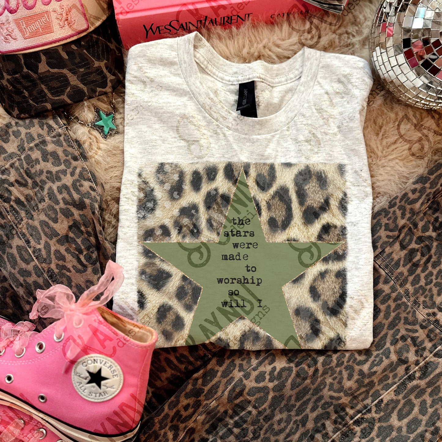 Leopard Green Sublimation Design PNG Digital Download Stars Worship