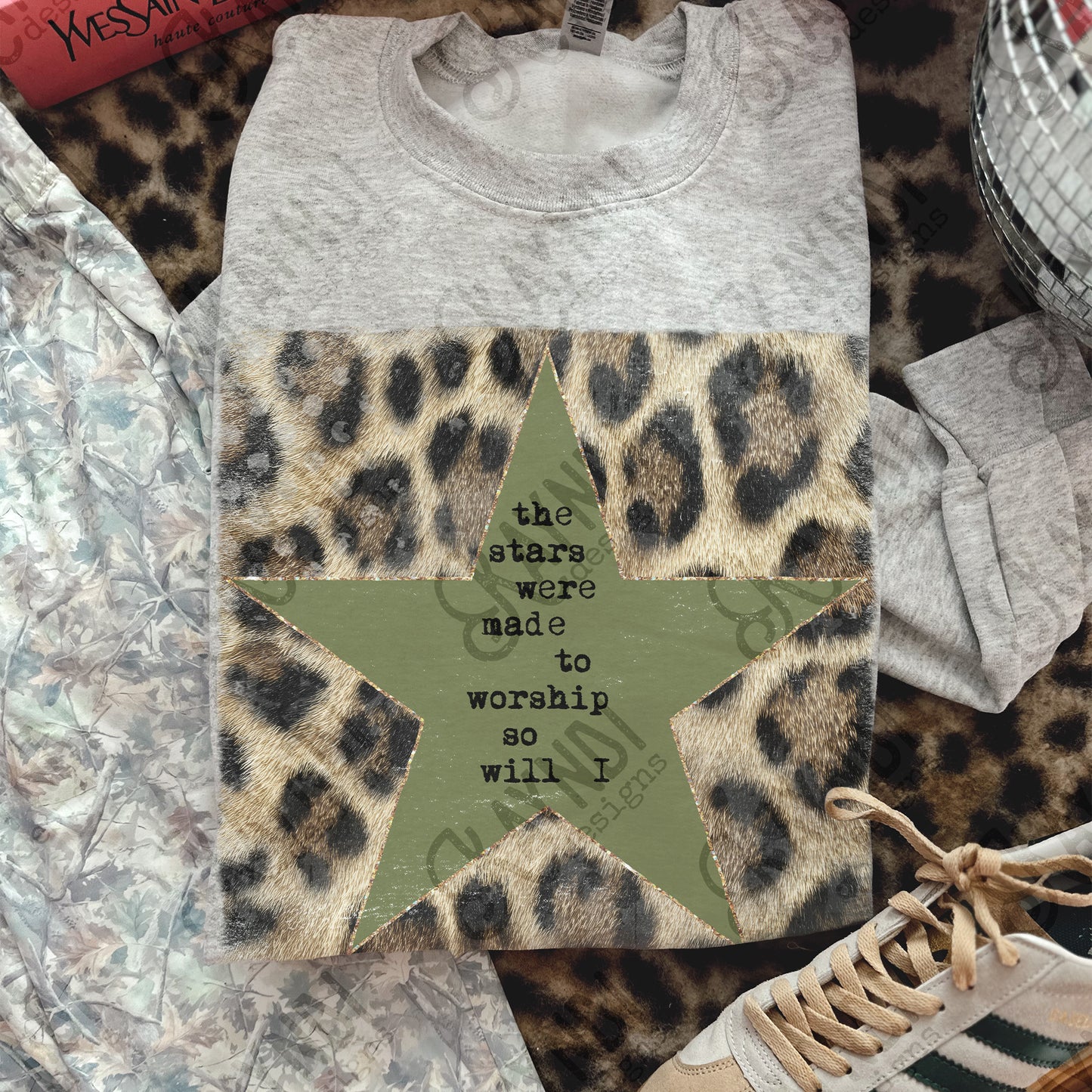 Leopard Green Sublimation Design PNG Digital Download Stars Worship