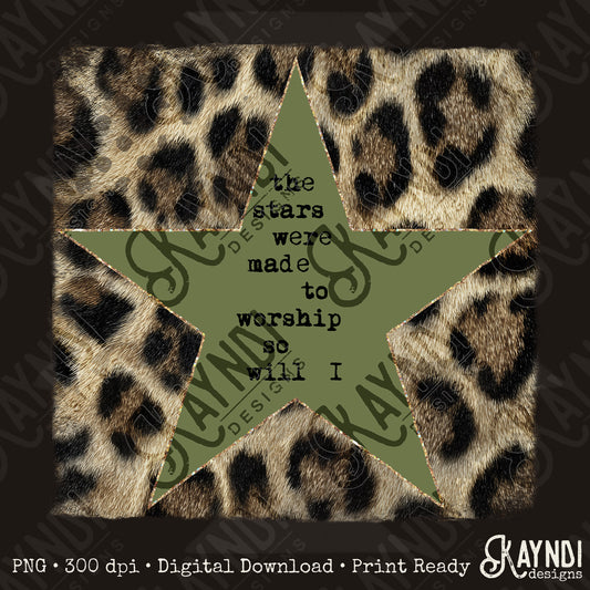 Leopard Green Sublimation Design PNG Digital Download Stars Worship