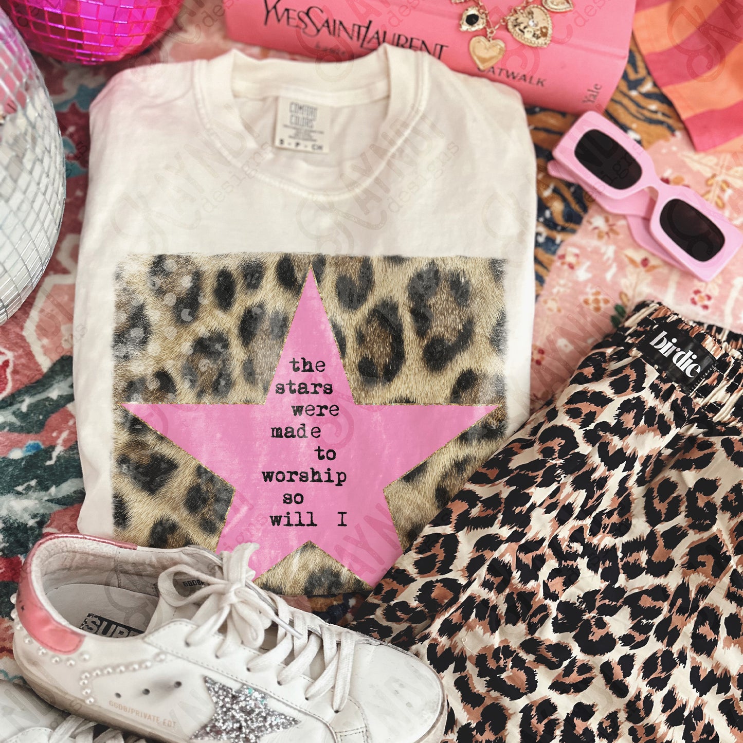 Leopard Pink Sublimation Design PNG Digital Download Stars Worship
