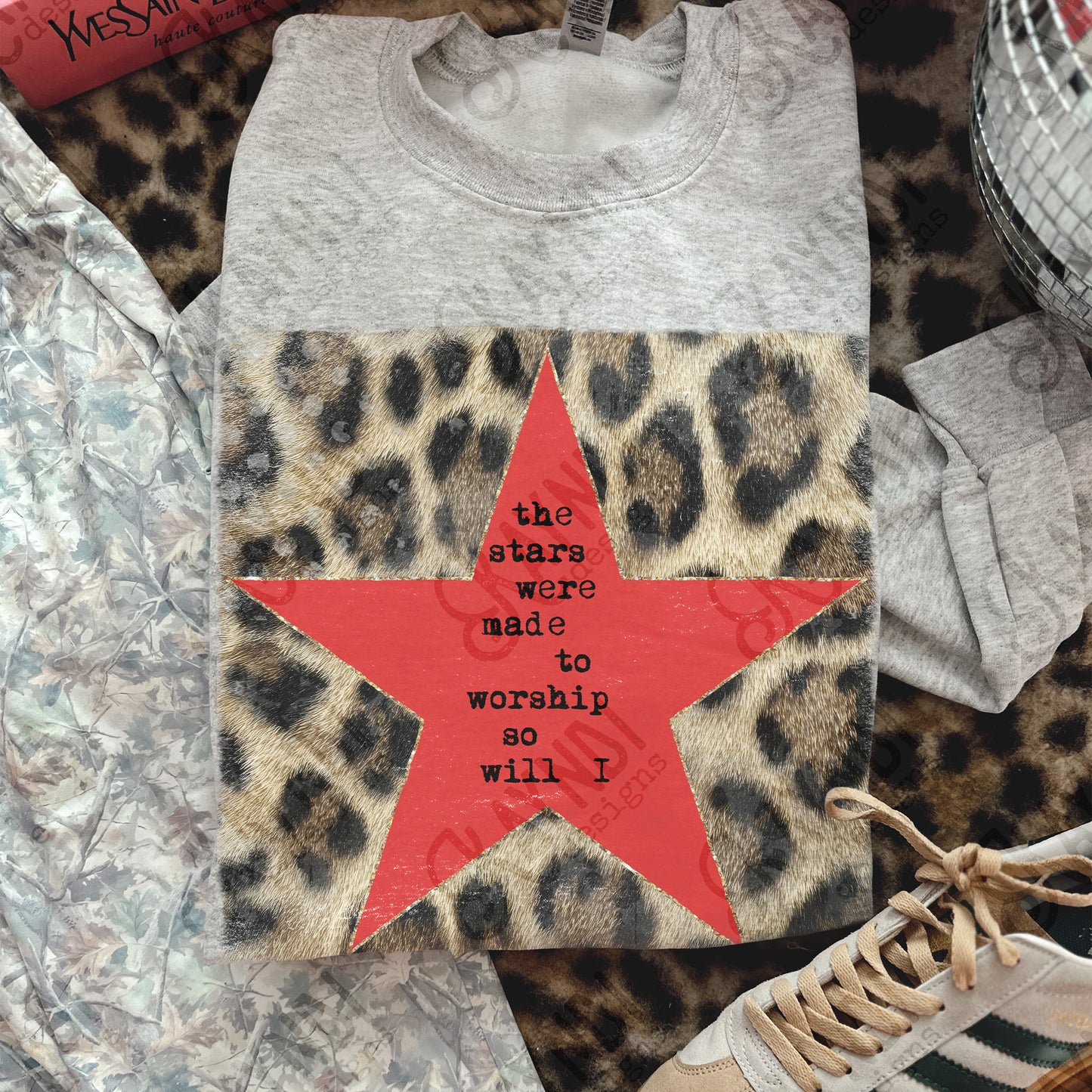 Leopard Red Sublimation Design PNG Digital Download Stars Worship