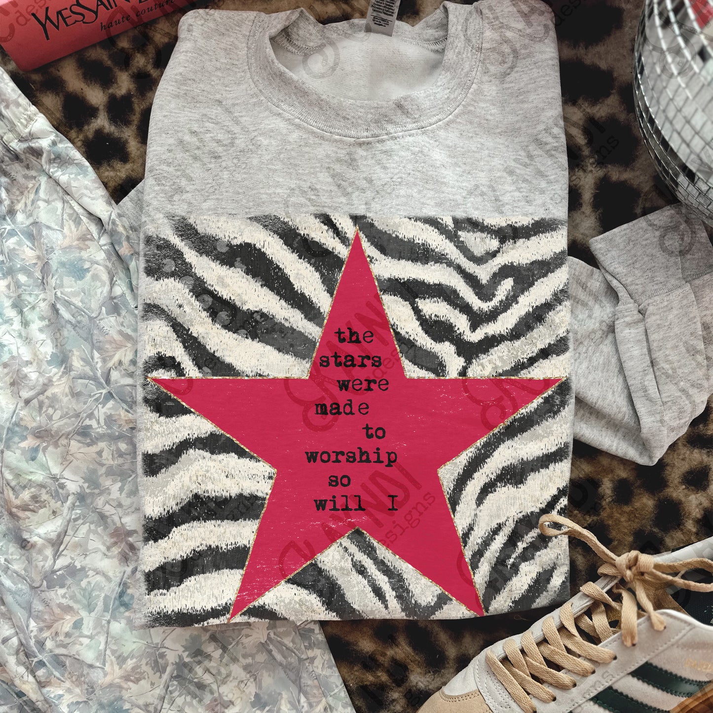 Zebra Red Sublimation Design PNG Digital Download Stars Worship