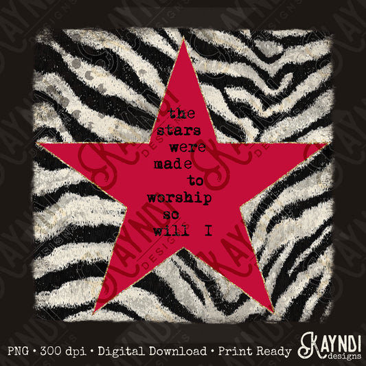 Zebra Red Sublimation Design PNG Digital Download Stars Worship