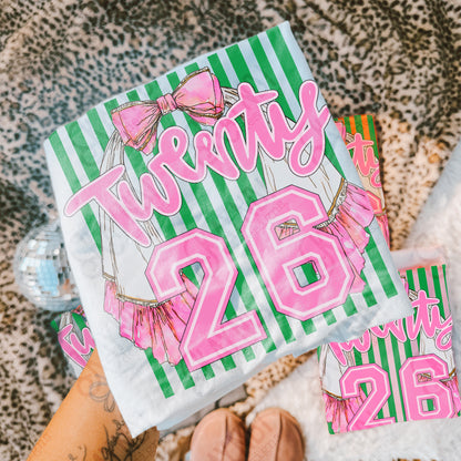 Twenty 26 Stole Sublimation Design PNG Digital Download Graduation Sash 2026 Green Stripes Preppy Senior
