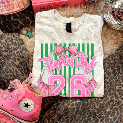 Twenty 26 Stole Sublimation Design PNG Digital Download Graduation Sash 2026 Green Stripes Preppy Senior