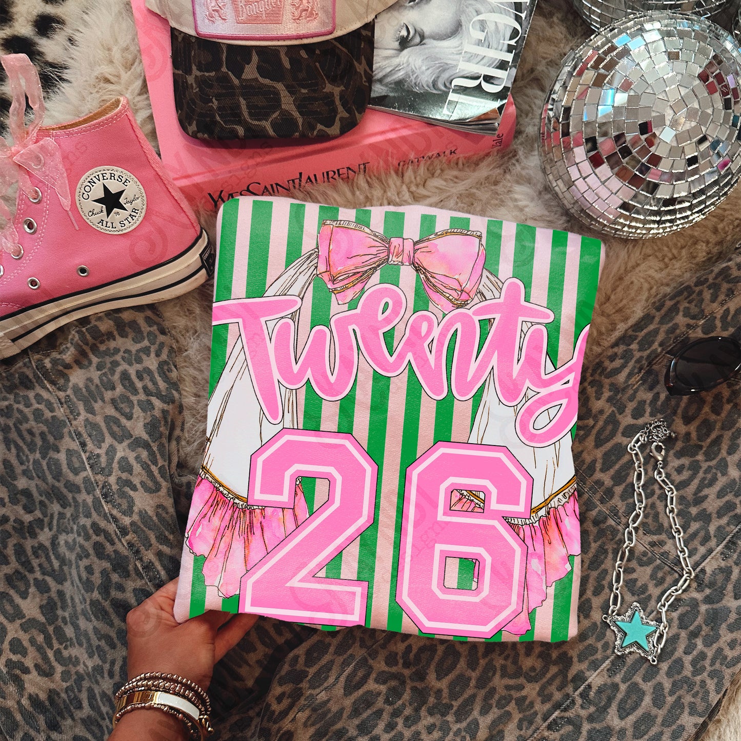 Twenty 26 Stole Sublimation Design PNG Digital Download Graduation Sash 2026 Green Stripes Preppy Senior