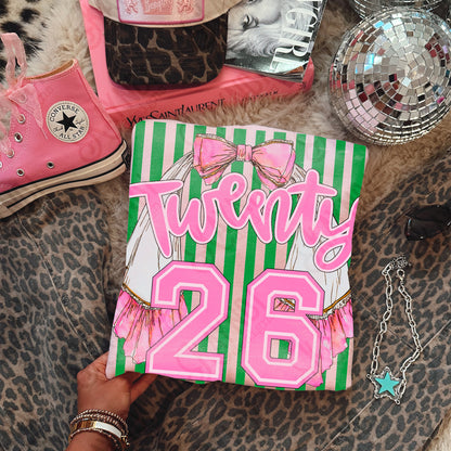 Twenty 26 Stole Sublimation Design PNG Digital Download Graduation Sash 2026 Green Stripes Preppy Senior