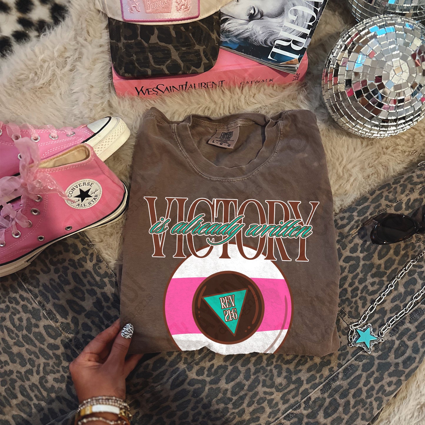 Victory is Already Written Pink Sublimation Design PNG Digital Download Magic 8 Ball Faith Rev 21:6