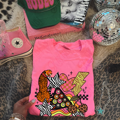 Wild Sticker Pink Sublimation Design PNG Digital Download Heart Lightning Zebra Cheetah Leopard Billiards Checker